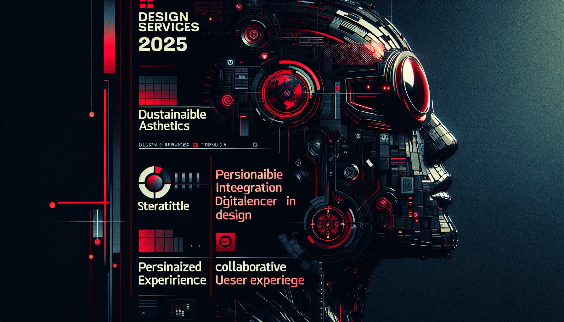 Trends in design services 2025: sustainable aesthetics, digital integration, personalized experiences, and collaborative strategies.