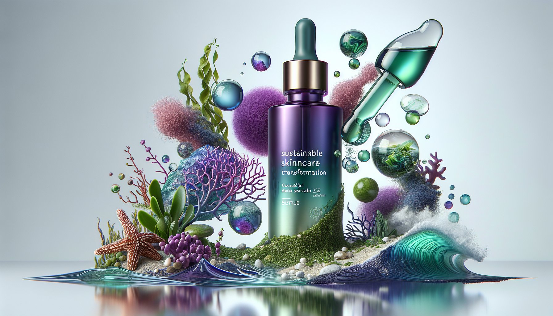Customer reviews showcasing Ocean Face Serum's transformative effects on skin health with seaweed, algae, and hyaluronic acid.
