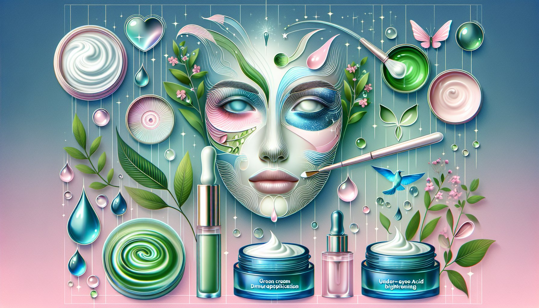 Green Cream application techniques for enhanced hyaluronic acid benefits, under-eye brightening, and effective skincare layering.