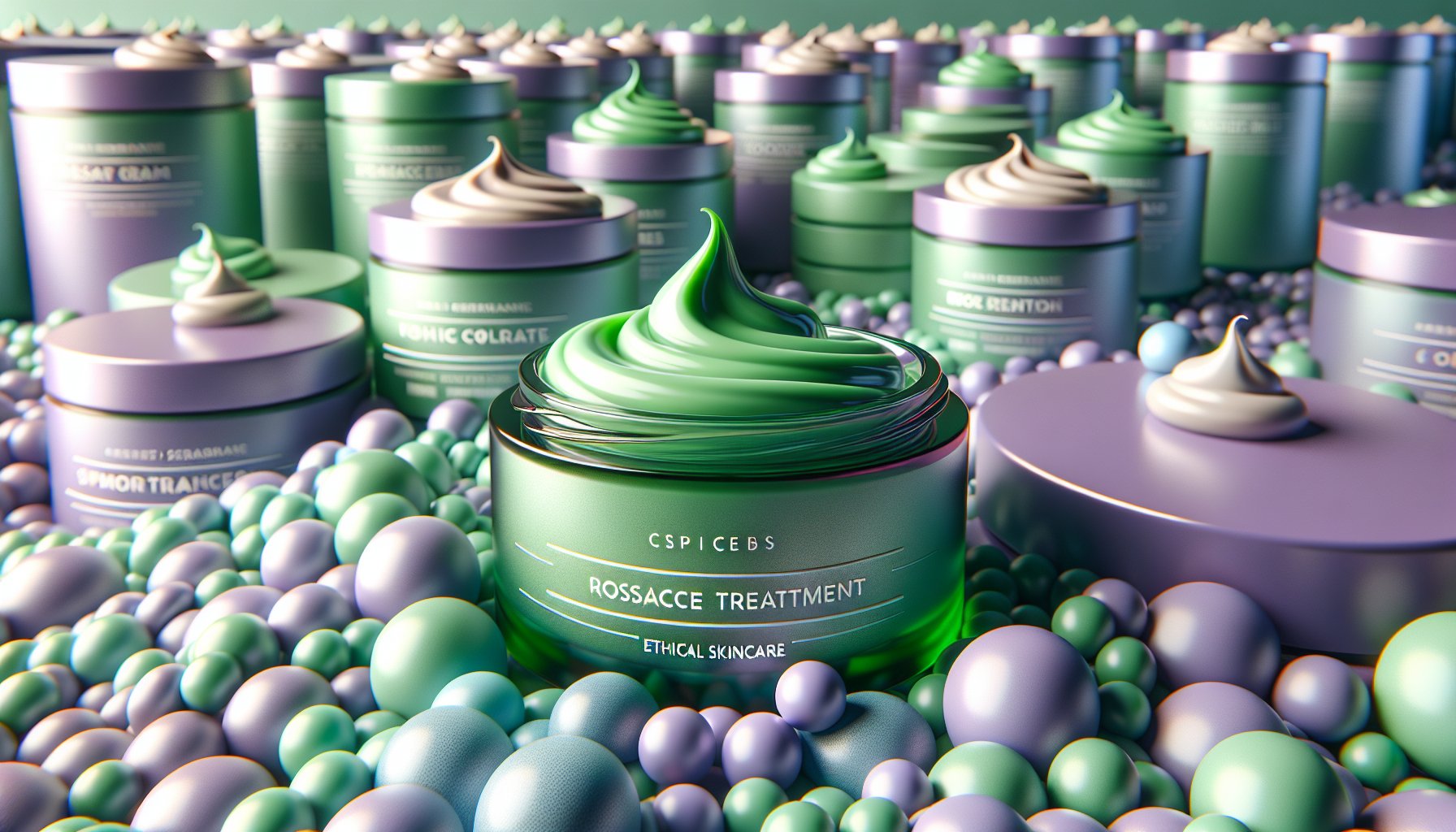 Step-by-step guide on using green cream for color correction and rosacea treatment in an ethical skincare routine.