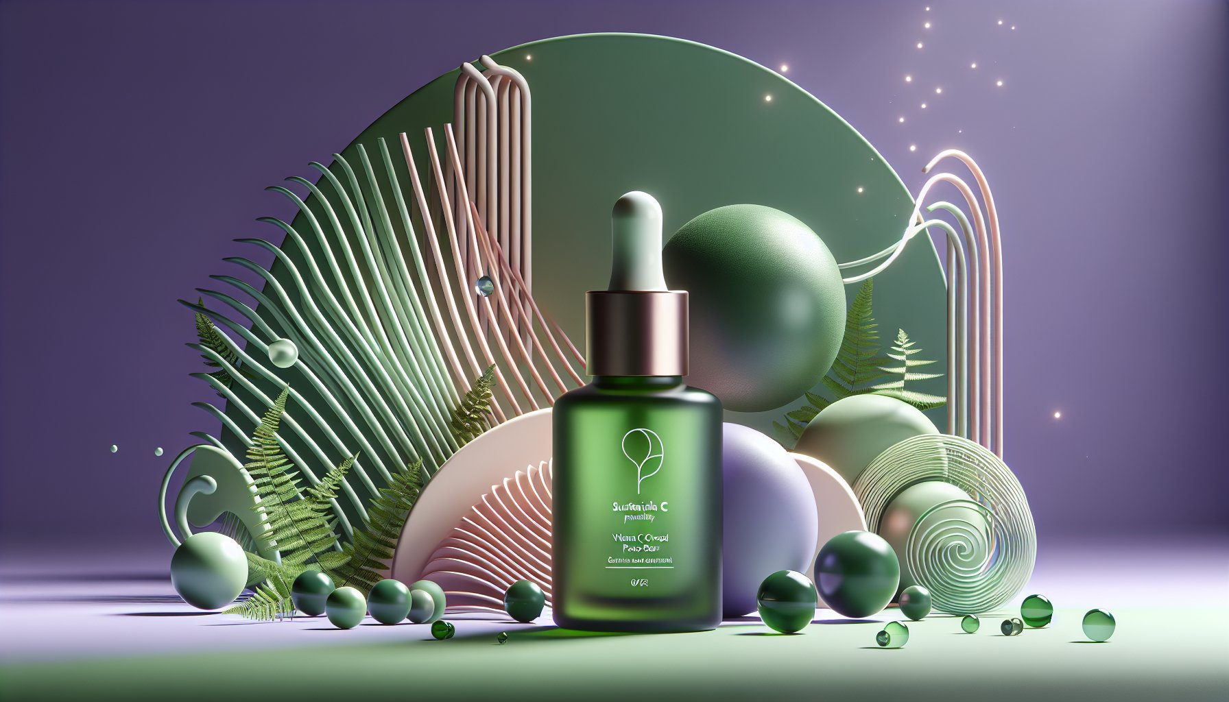 Green face serum promotes eco-friendly skincare with plant-based vitamin C and organic ingredients for sustainable beauty.