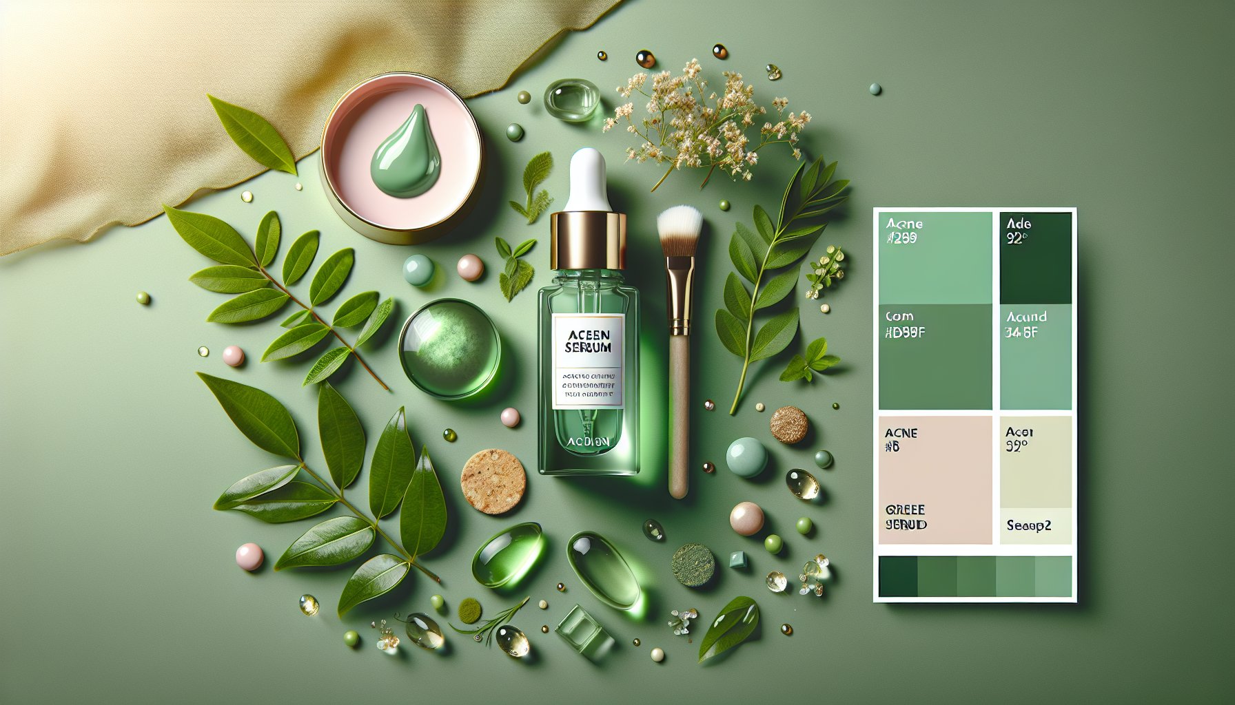 Green face serum promotes acne treatment with natural ingredients, offering an eco-friendly, holistic skincare approach.