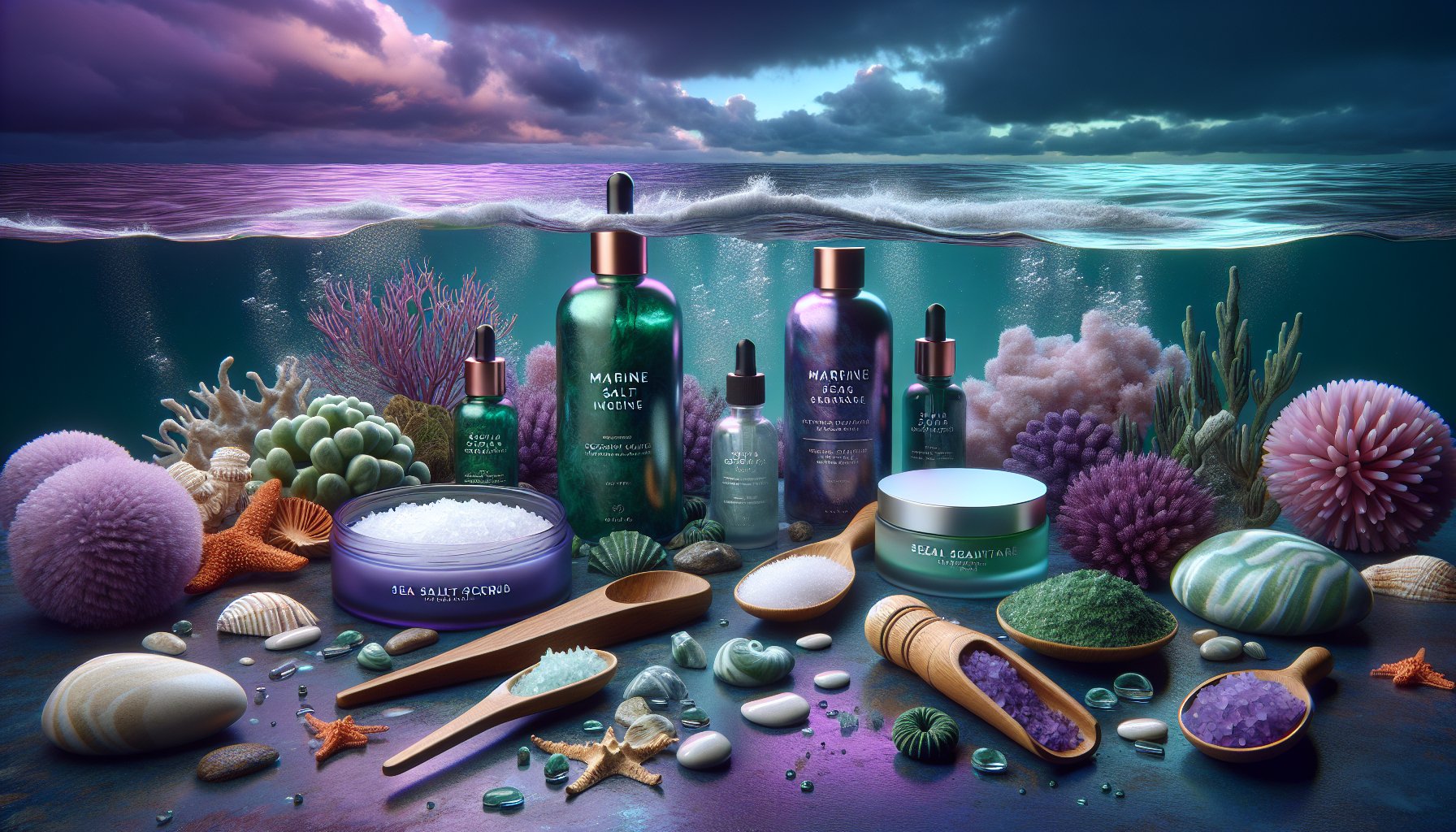 Ocean skincare tips featuring marine ingredients for facial masks and sea salt scrubs in sustainable beauty recipes.