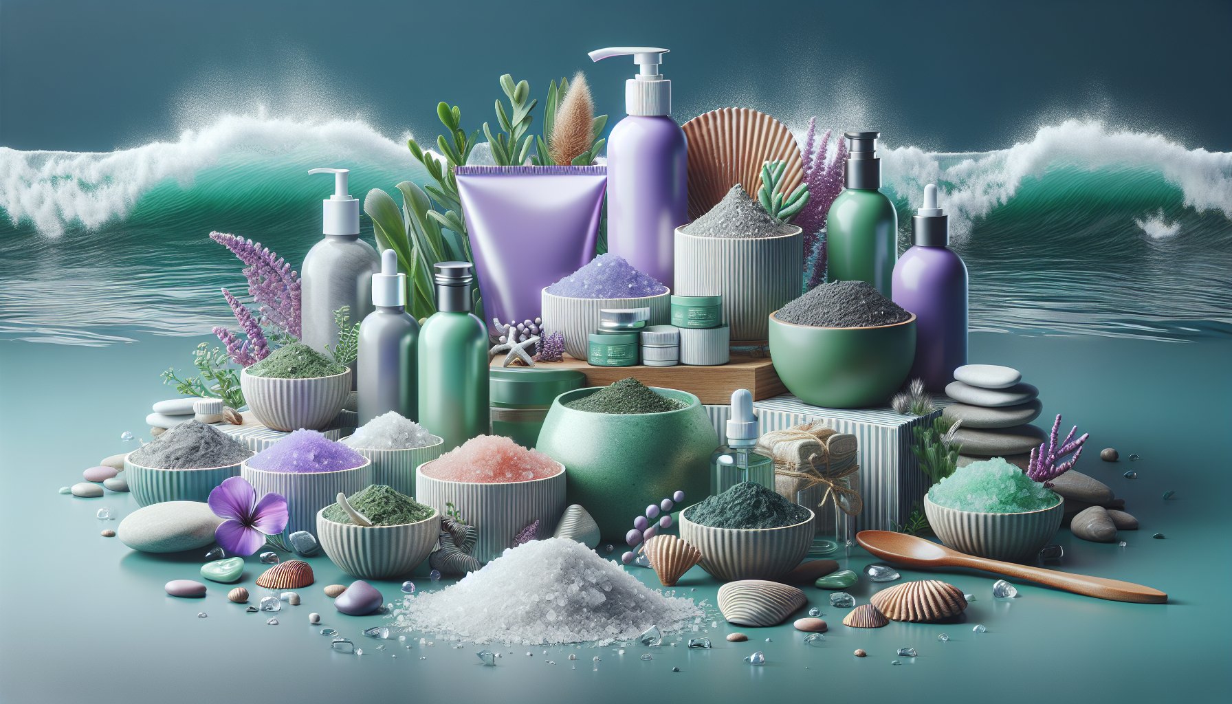 Ocean facial masks and scrubs featuring Dead Sea salt, Kaolin clay, and marine botanicals for eco-friendly skincare benefits.