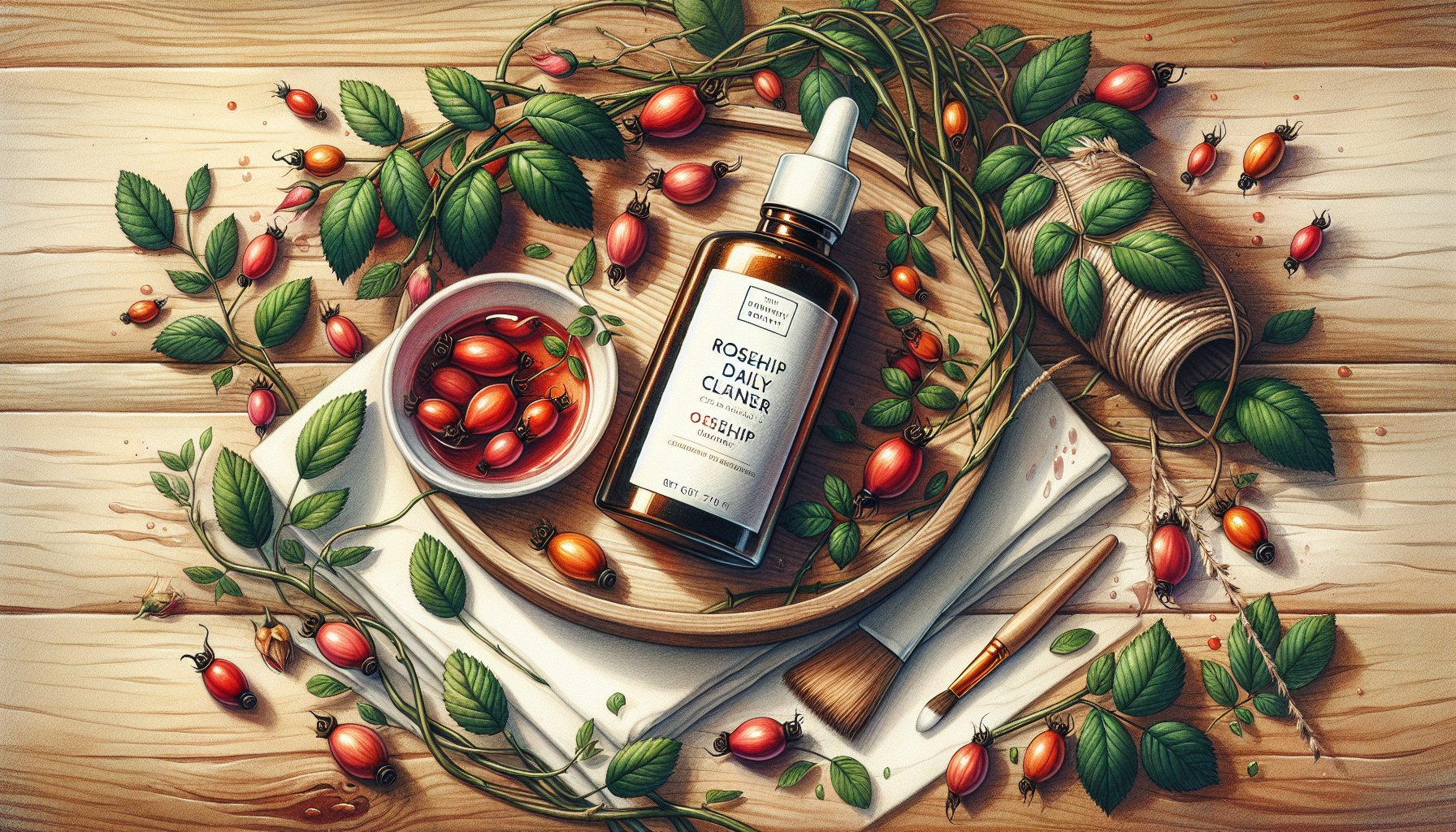 Rosehip daily cleanser showcasing benefits, ingredients, and user reviews in eco-conscious, sustainable botanical skincare.