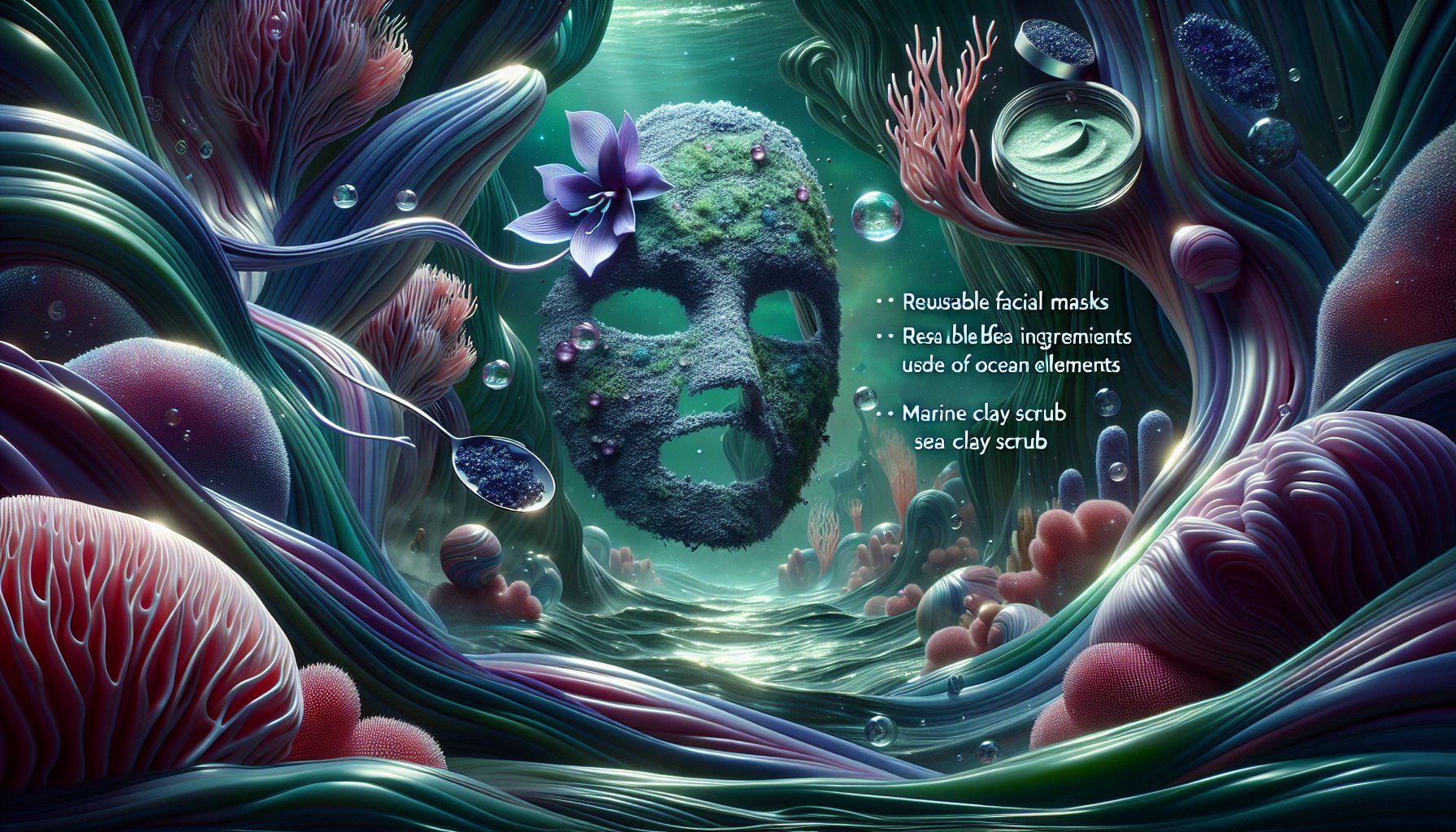 Ocean facial masks and scrubs with marine ingredients for sustainable skincare, featuring kelp and sea clay for healthy skin.