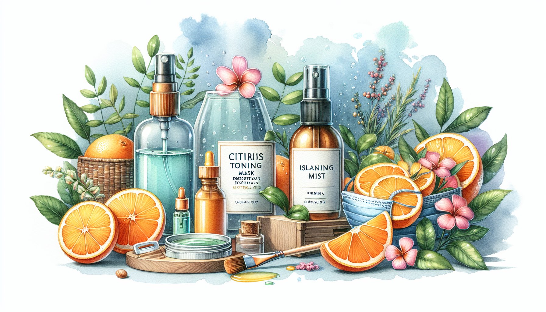 Citrus toning mask with Island Mist enhances skincare rejuvenation using vitamin C, essential oils, and botanicals.