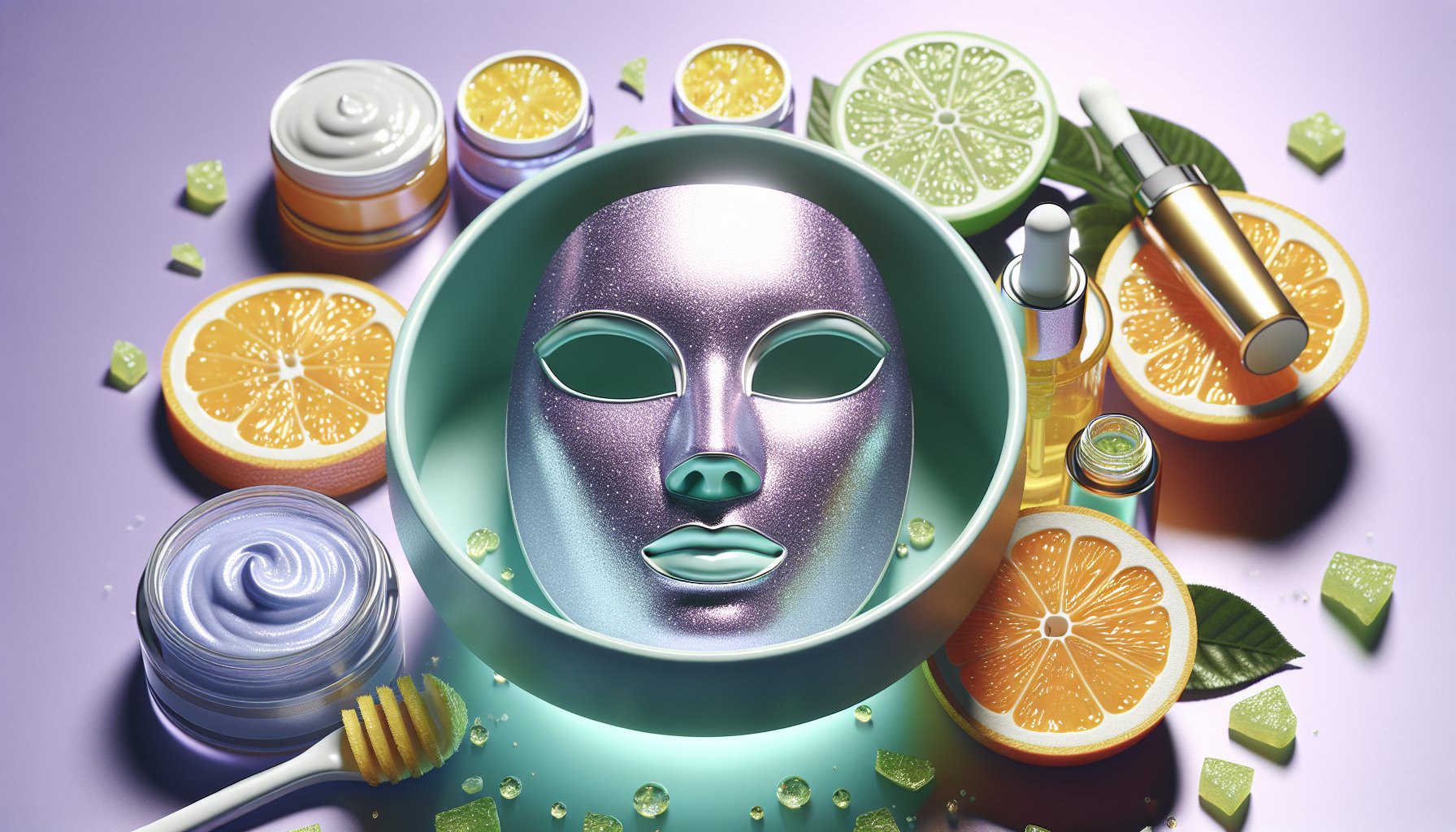Citrus toning mask application for a glowing complexion in a skincare routine, featuring detoxifying citrus-infused products.
