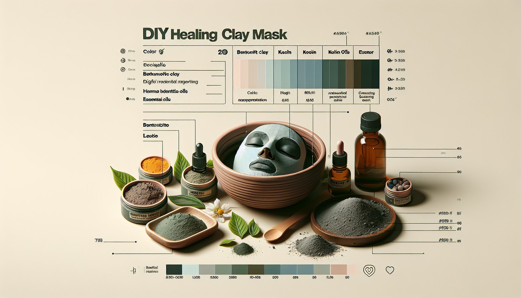 DIY healing clay mask guide for selecting bentonite, kaolin, and essential oils based on your skin type.