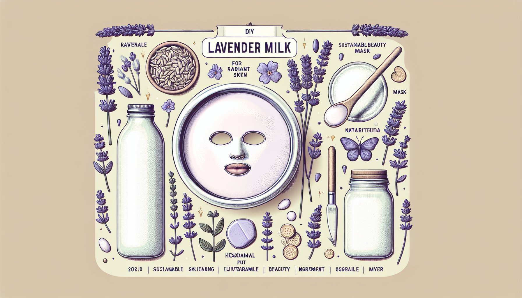 DIY lavender milk mask ingredients for radiant skin in a sustainable beauty self-care ritual using natural skincare ingredients.