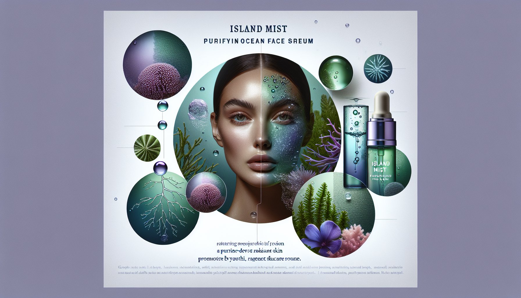 Island Mist Purifying Ocean Face Serum enhances youthful, radiant skin with marine-derived ingredients in an eco-conscious skincare routine.