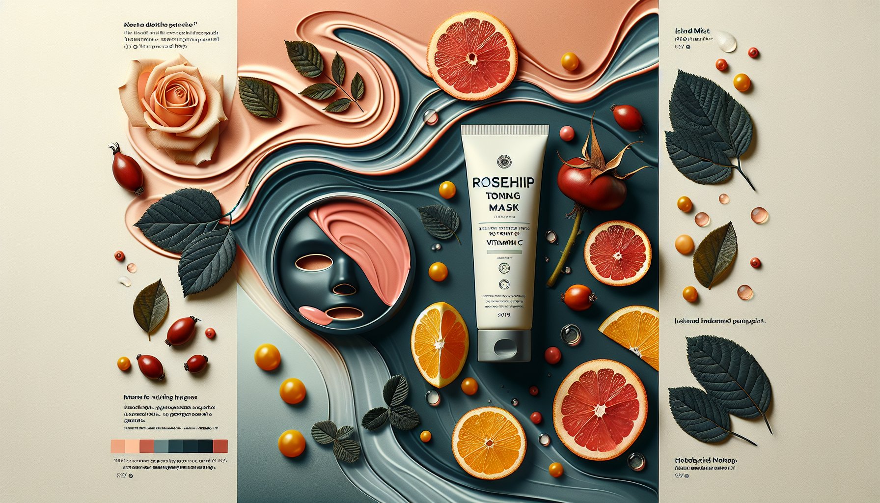 Rosehip toning mask enhances even skin tone with Vitamin C and natural ingredients from Island Mist skincare.