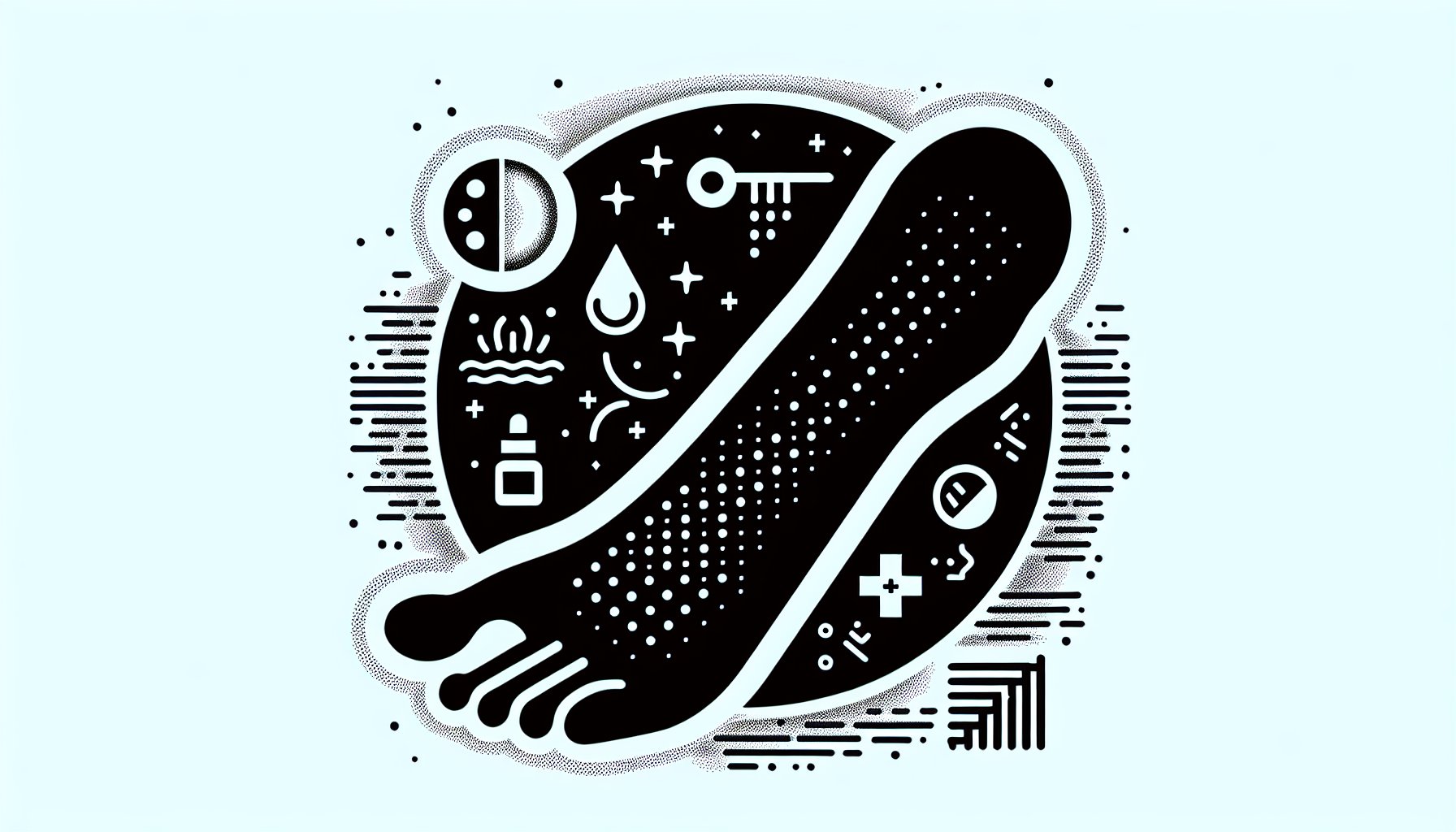 Illustration showing athlete's foot symptoms, treatment options, and prevention strategies for tinea pedis.