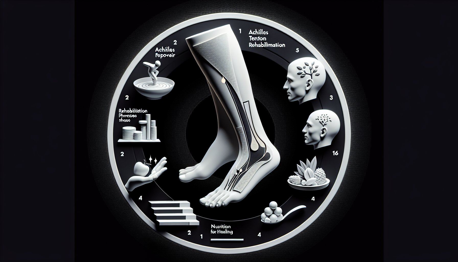 Achilles tendon repair recovery tips covering rehabilitation phases, nutrition for healing, and psychological aspects.