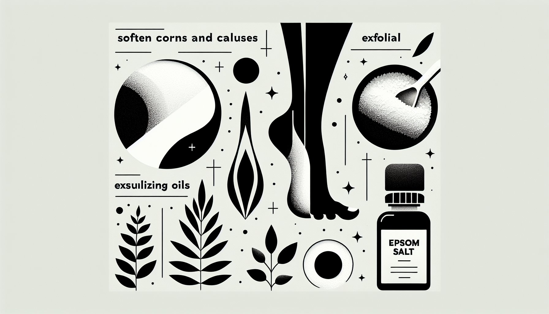 Natural foot care remedies to soften corns and calluses using Epsom salt soaks, exfoliation, and moisturizing oils.