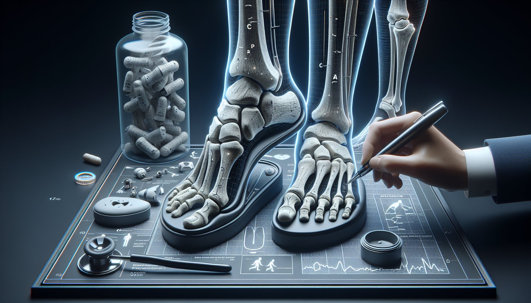 Visual guide on identifying early signs of arthritis in feet and ankles, highlighting symptoms and footwear tips.