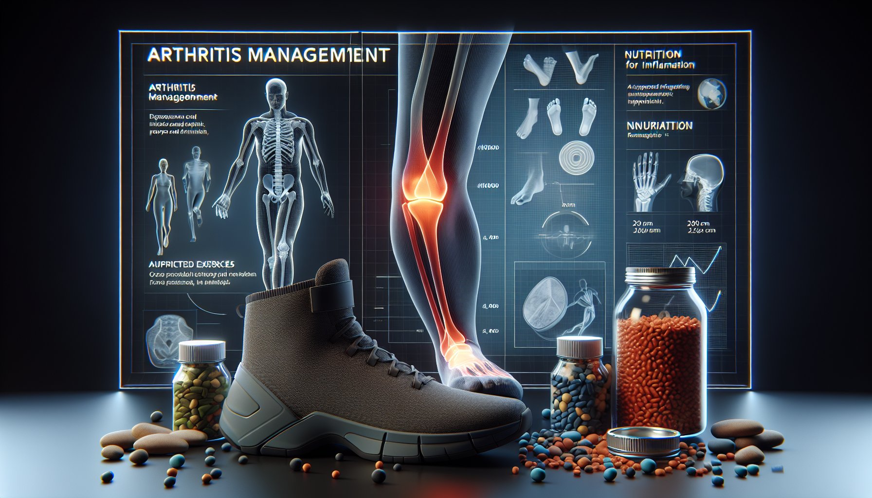 Step-by-step guide for arthritis management focusing on foot and ankle health, exercises, supportive footwear, and anti-inflammatory nutrition.