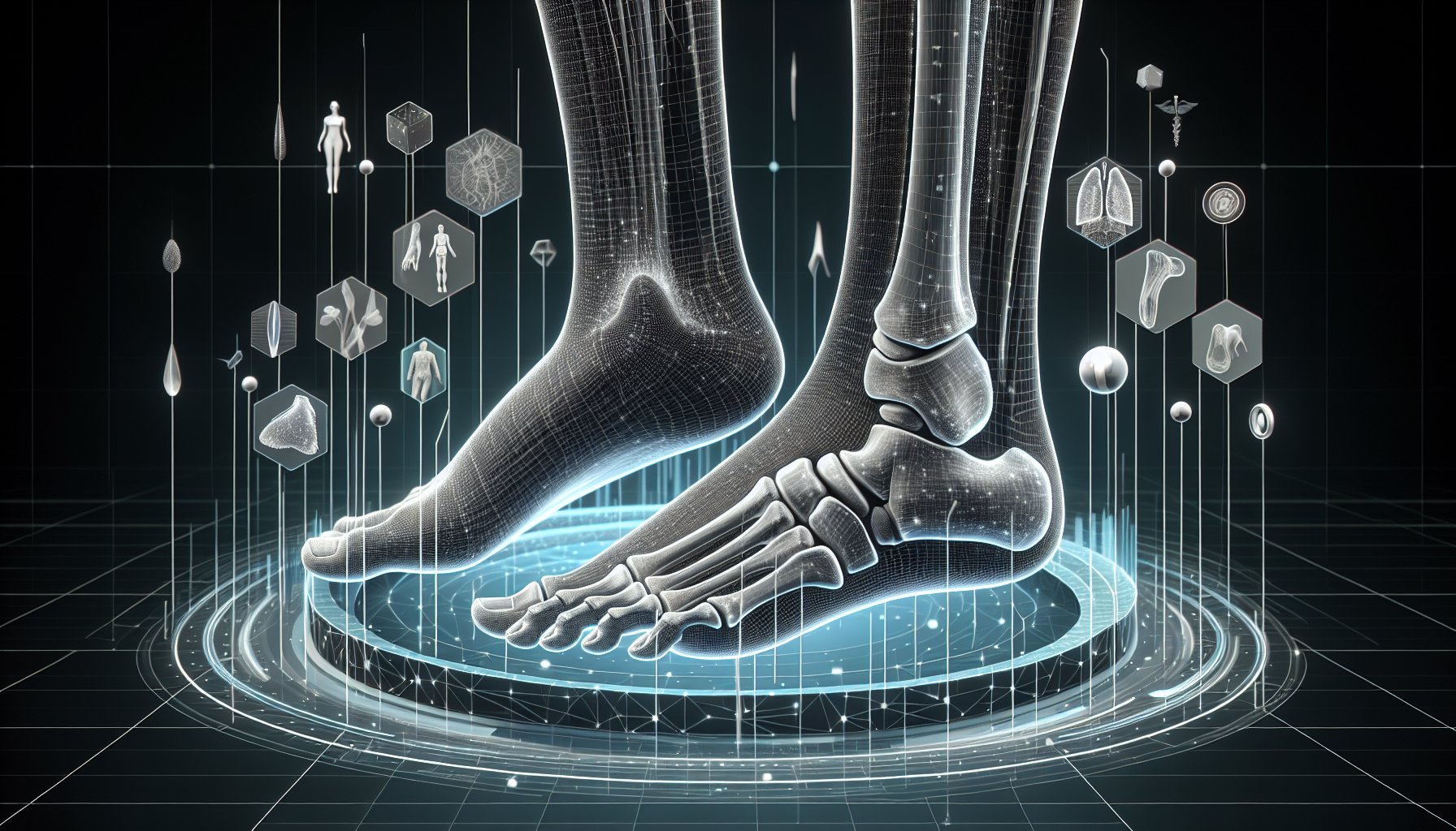 Infographic on foot and ankle conditions, featuring plantar fasciitis treatment, custom orthotics, and prevention tips.