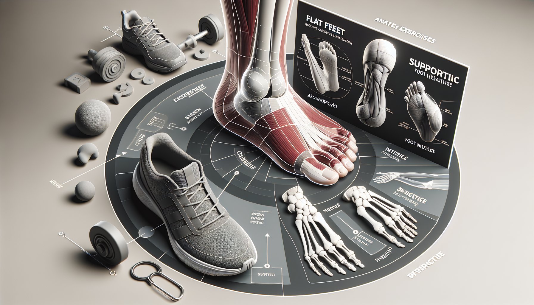 Exercises for flat feet to strengthen intrinsic foot muscles and improve arch support with supportive footwear.