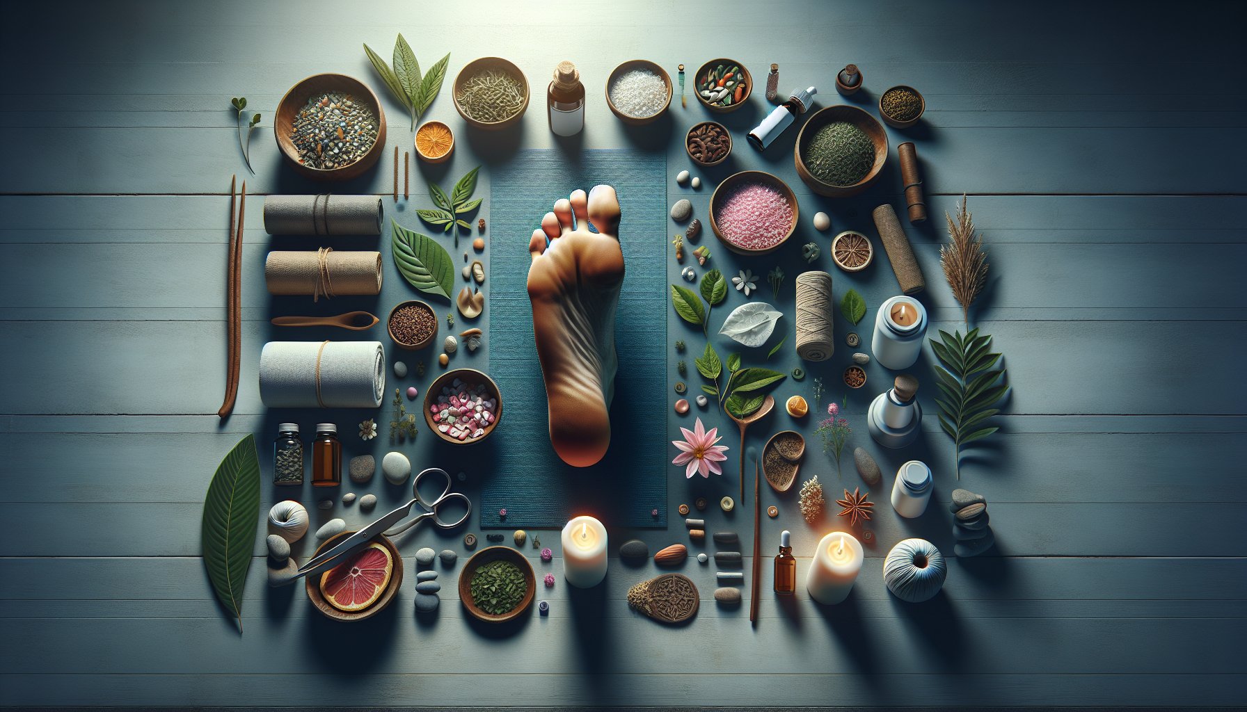 Natural remedies for foot and ankle pain relief, including herbal treatments, yoga, and aromatherapy techniques.