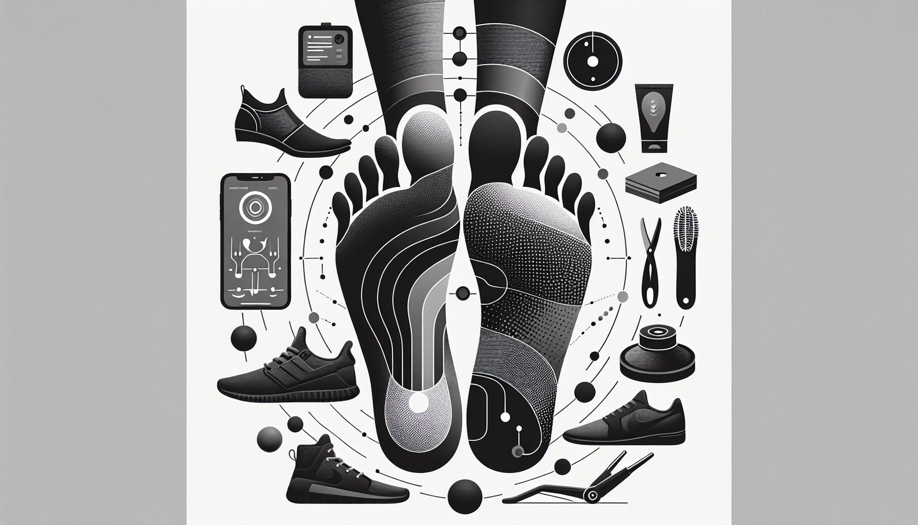 Foot care strategies for busy professionals, highlighting ergonomic footwear and tech solutions for daily foot health routines.