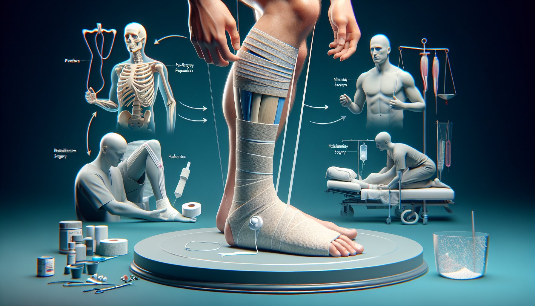 Step-by-step guide for pre-surgery prep and post-surgery recovery for Achilles tendon repair and rehabilitation.