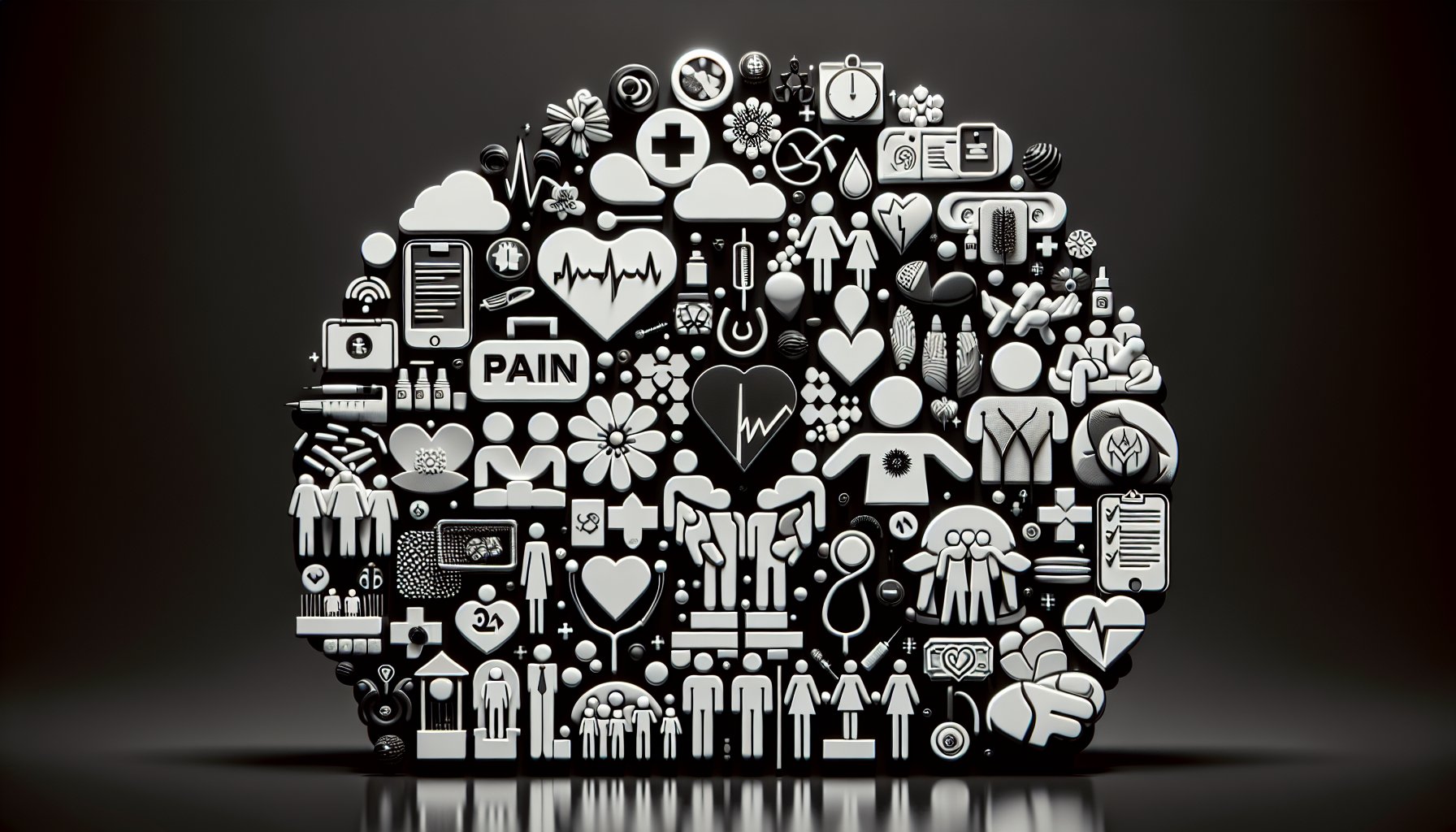 Illustration depicting a support system for chronic pain management, highlighting peer groups and healthcare professionals for resilience.