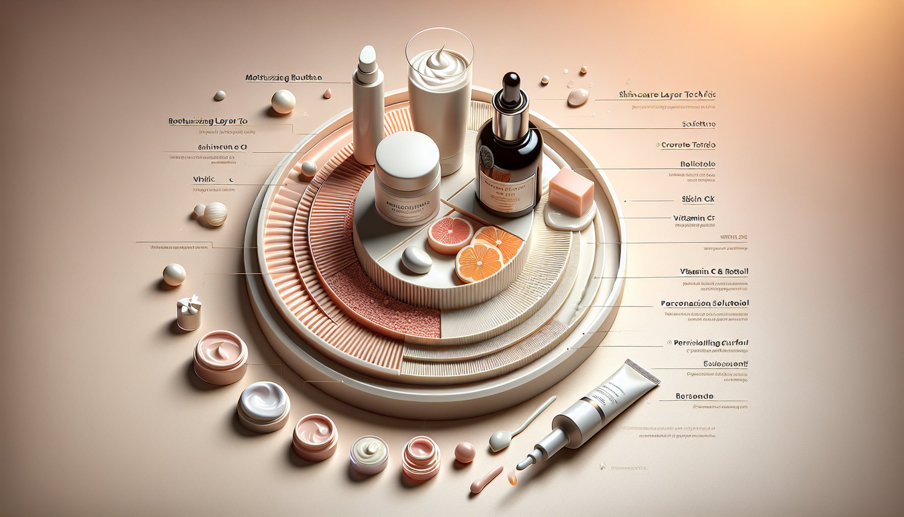 Diagram illustrating skincare layering techniques for moisturizing cream with Vitamin C and retinol based on skin type assessment.