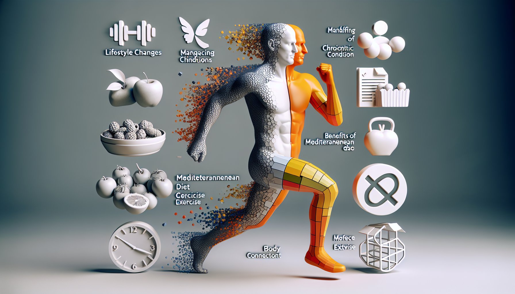 Lifestyle changes, like the Mediterranean diet and exercise, enhance chronic conditions management and strengthen the mind-body connection.