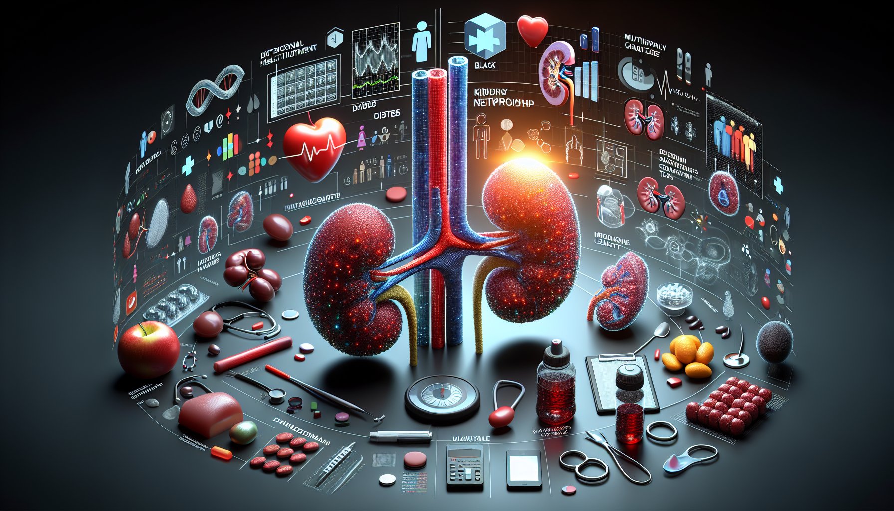 Diagram illustrating the link between diabetes and chronic kidney disease, highlighting diabetic nephropathy and kidney health management.