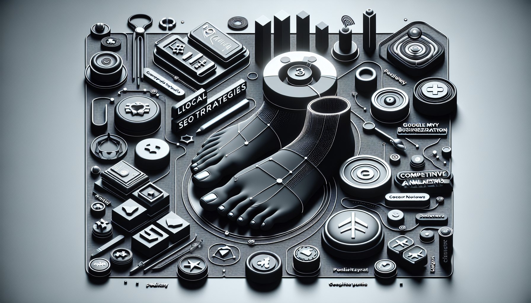 Initial assessment strategies for local SEO: Google My Business optimization, competitive analysis, keyword research, and customer reviews.