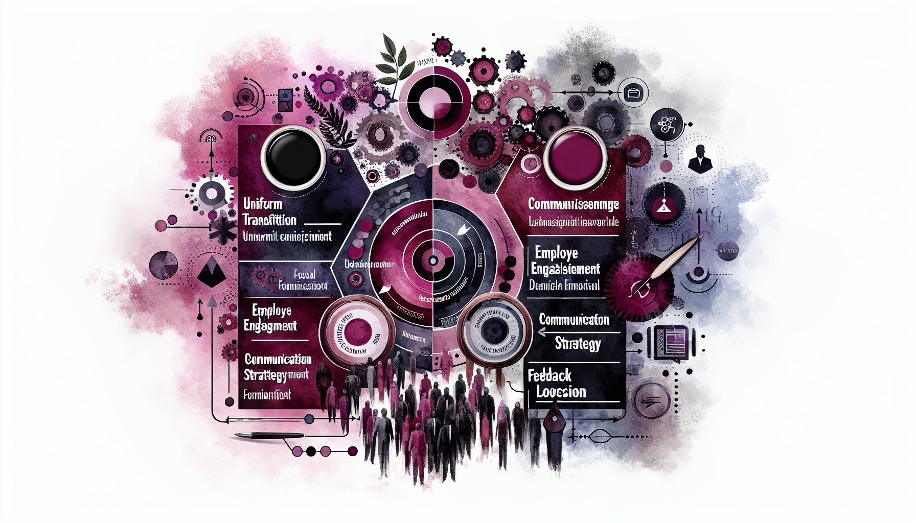 Guide on smooth uniform transition with employee engagement, brand identity, communication strategy, and feedback loops.