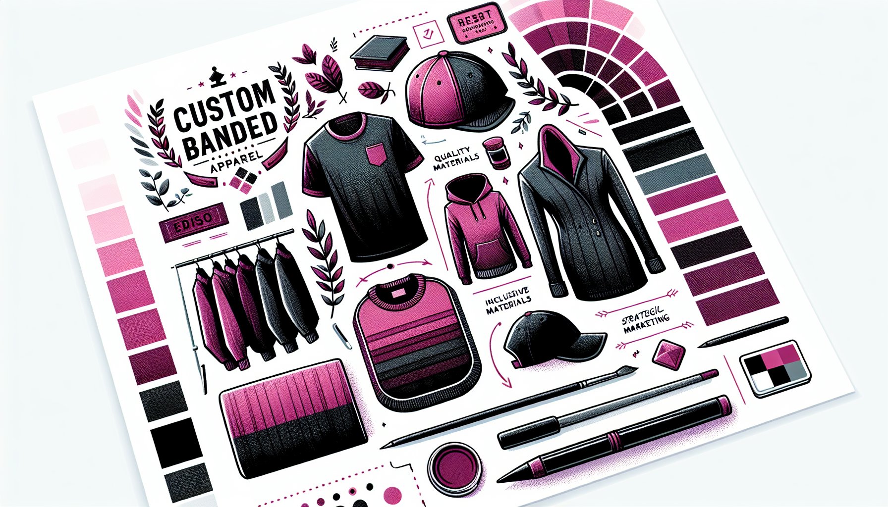 Custom-branded apparel guide highlighting quality materials, inclusive sizing, and alignment with brand identity and marketing strategy.