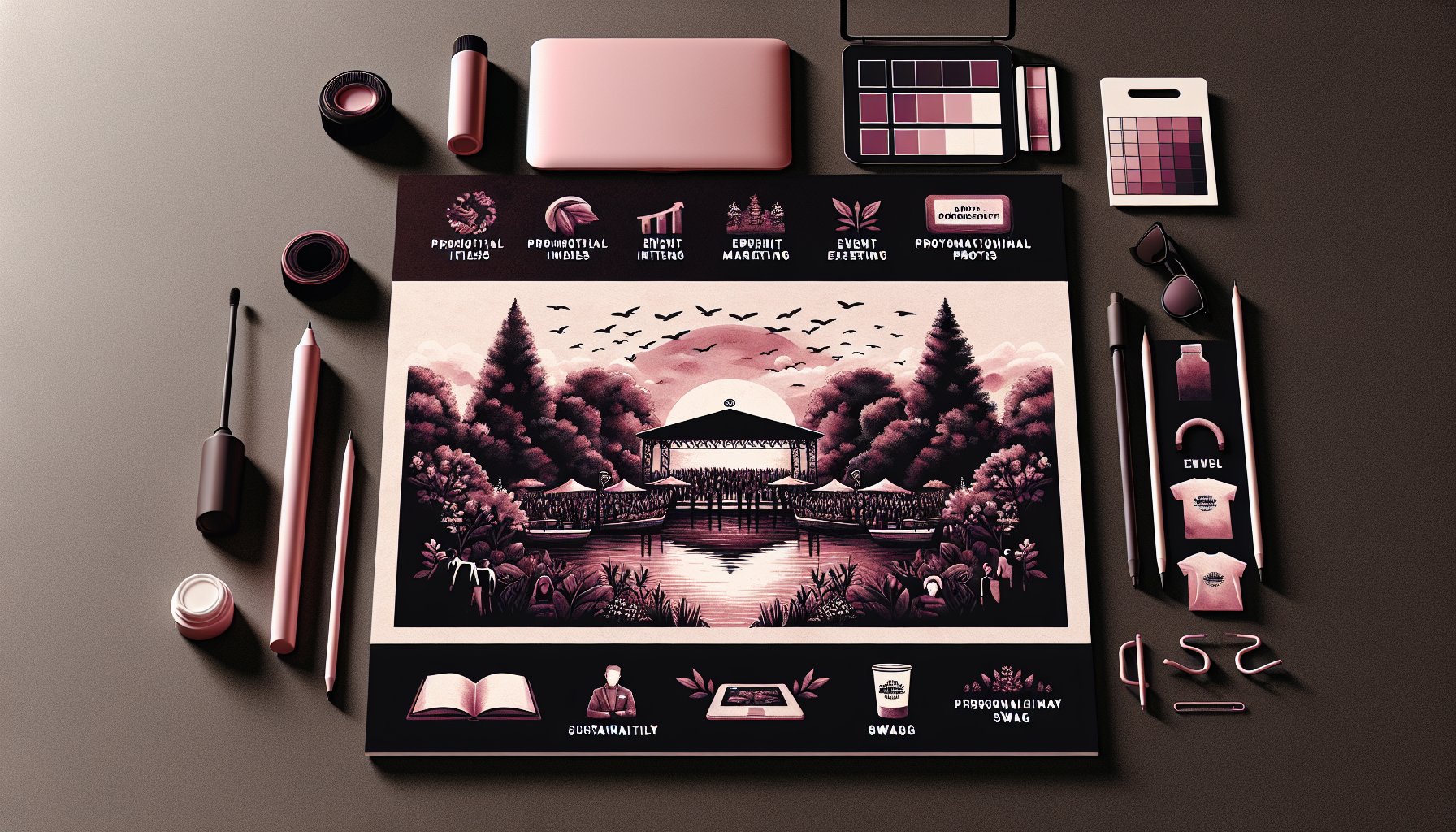 Creative promotional items for event marketing in 2025, highlighting interactive experiences and sustainable, personalized swag.