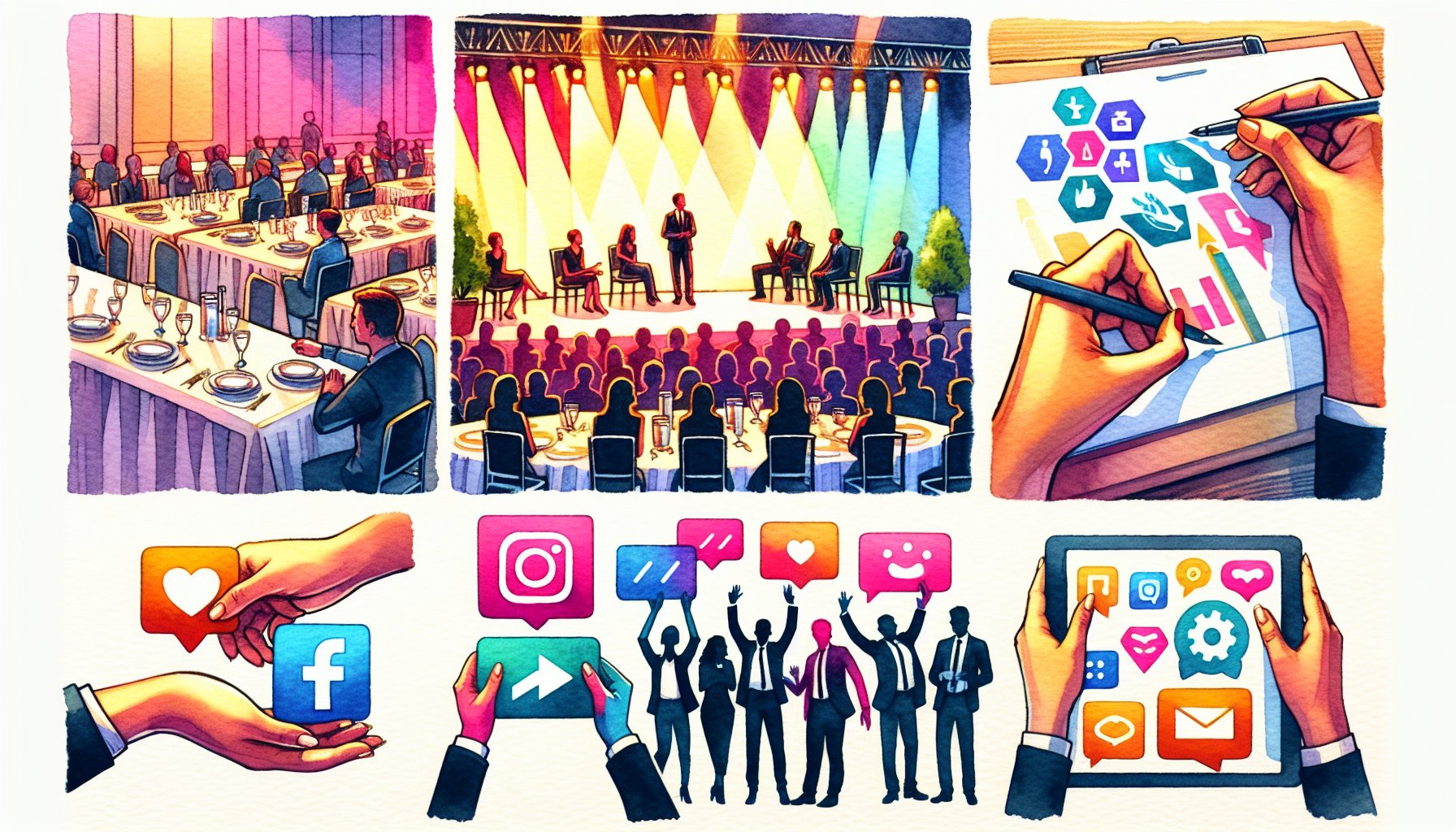 Checklist for award ceremony preparation: networking strategies, acceptance speech tips, social media leverage, audience engagement.