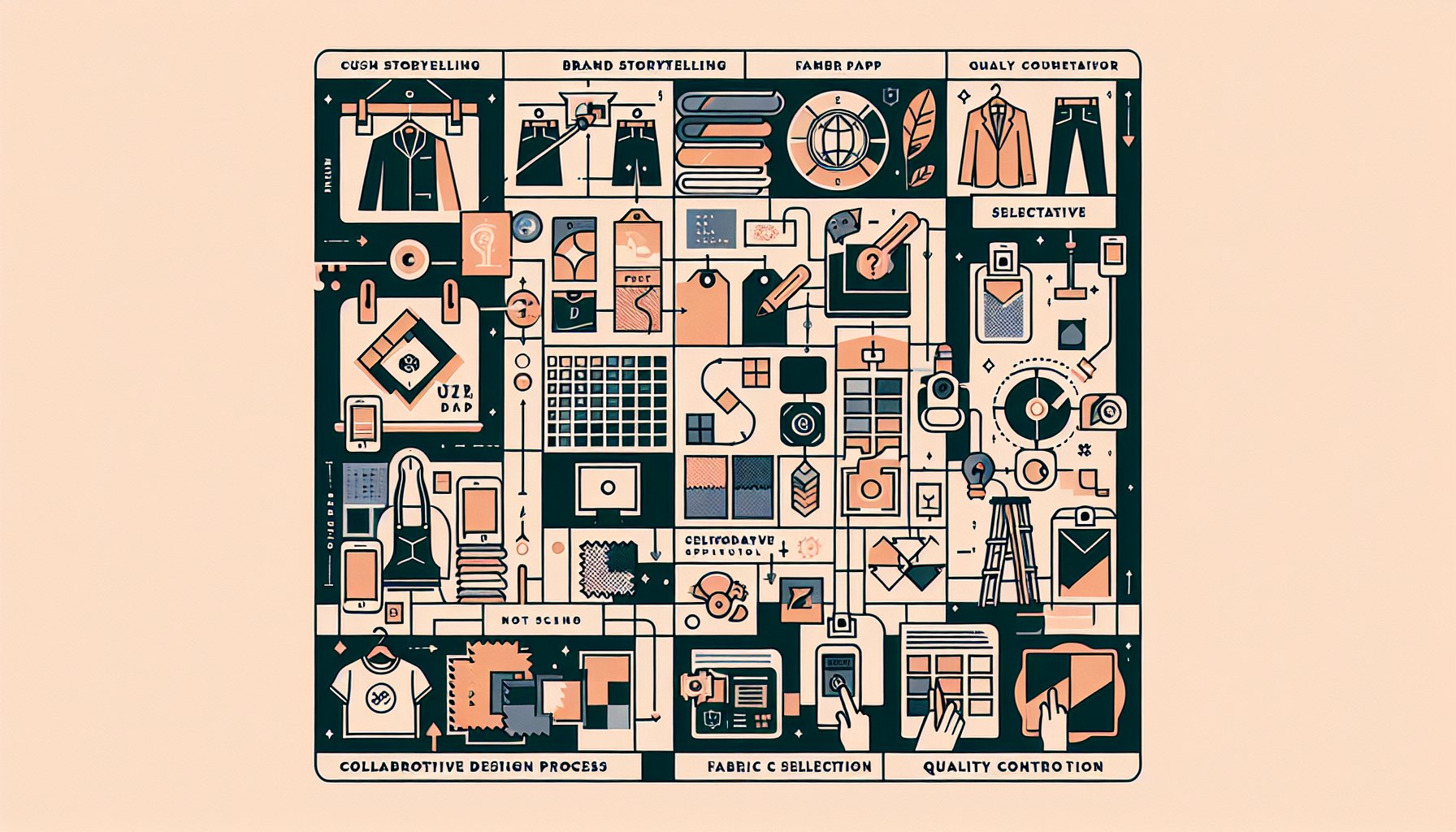 Step-by-step guide on designing custom branded apparel, highlighting brand storytelling, design collaboration, fabric selection, and quality control.