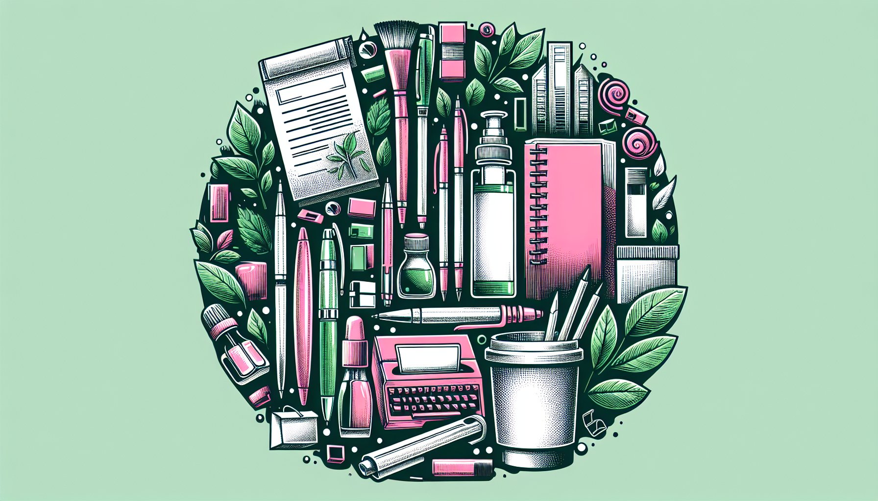 Eco-friendly office supplies guide featuring sustainable alternatives like biodegradable pens and plant-based inks for a green economy.
