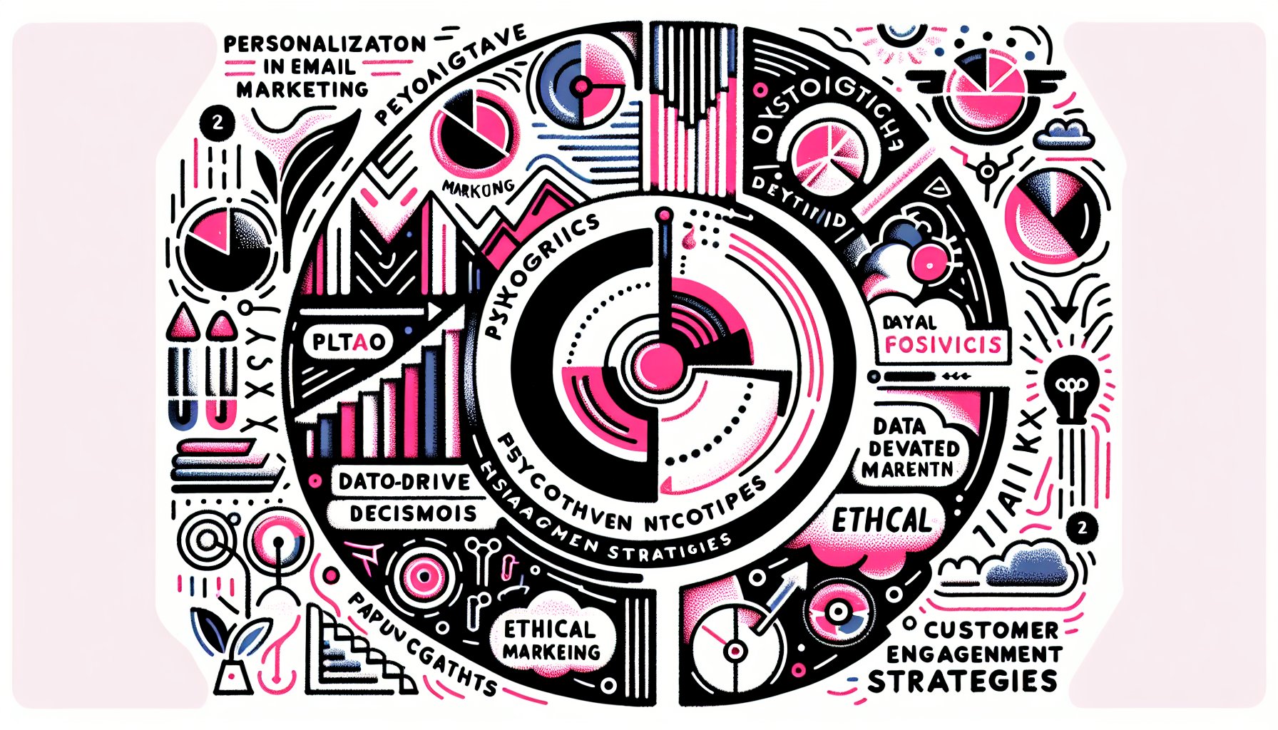 Illustration showing personalization in email marketing using data-driven decisions and psychographics for customer engagement.