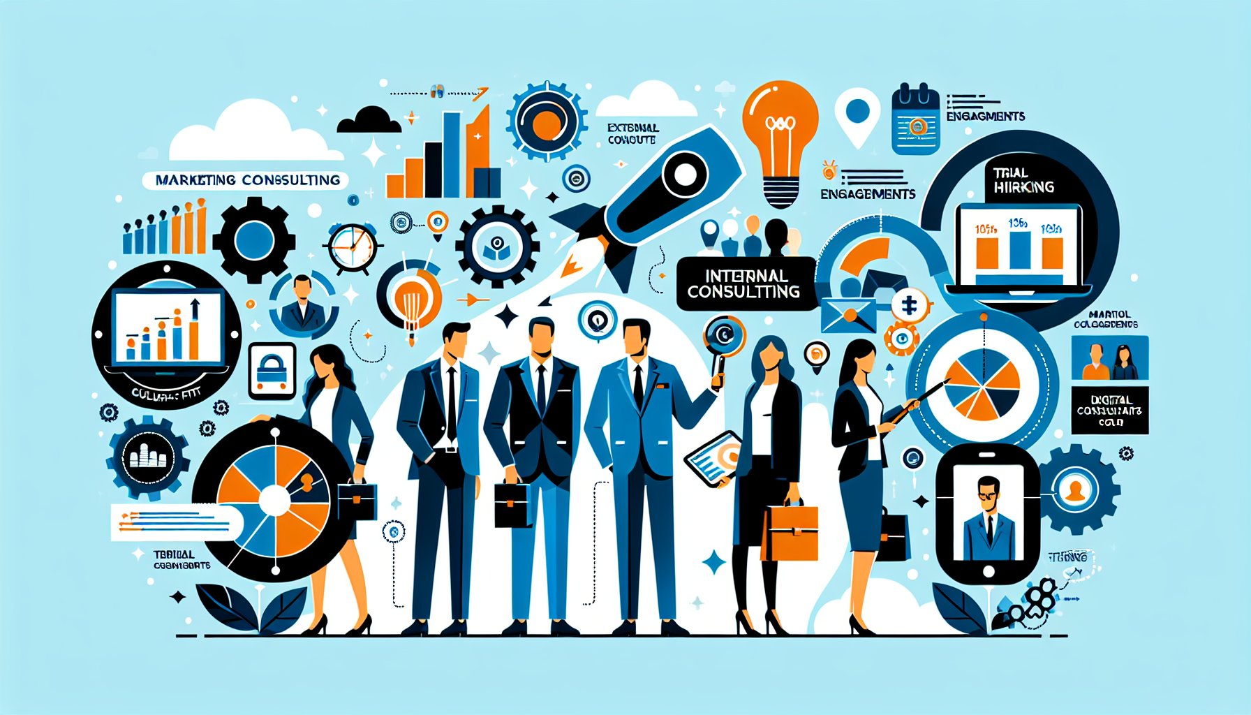 Comparison guide for choosing marketing consultants: internal vs external, digital expertise, cultural fit, and trial engagements.