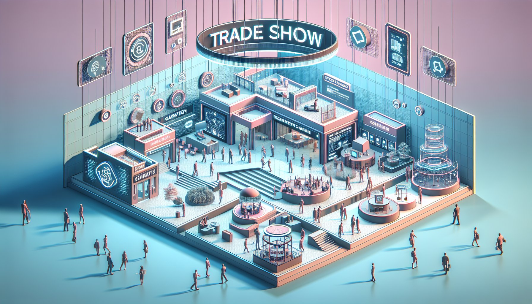 Interactive trade show items showcasing VR, AR, gamification, and sustainable strategies for audience engagement in 2025.