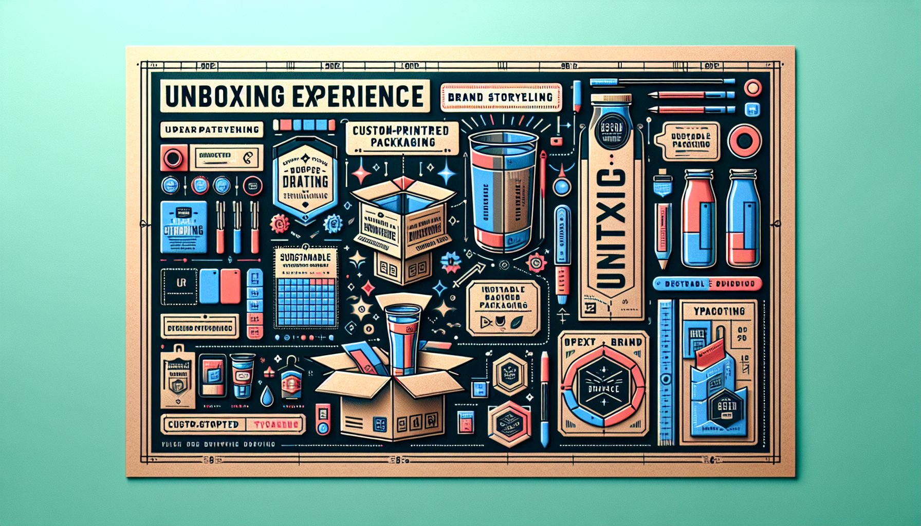 Unboxing experience featuring custom-printed drinkware in sustainable packaging with interactive elements for brand storytelling.