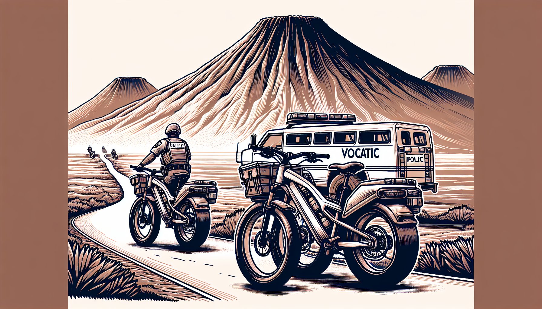 Volcanic Bikes: eco-friendly specialty patrol bikes enhancing law enforcement mobility and community engagement.