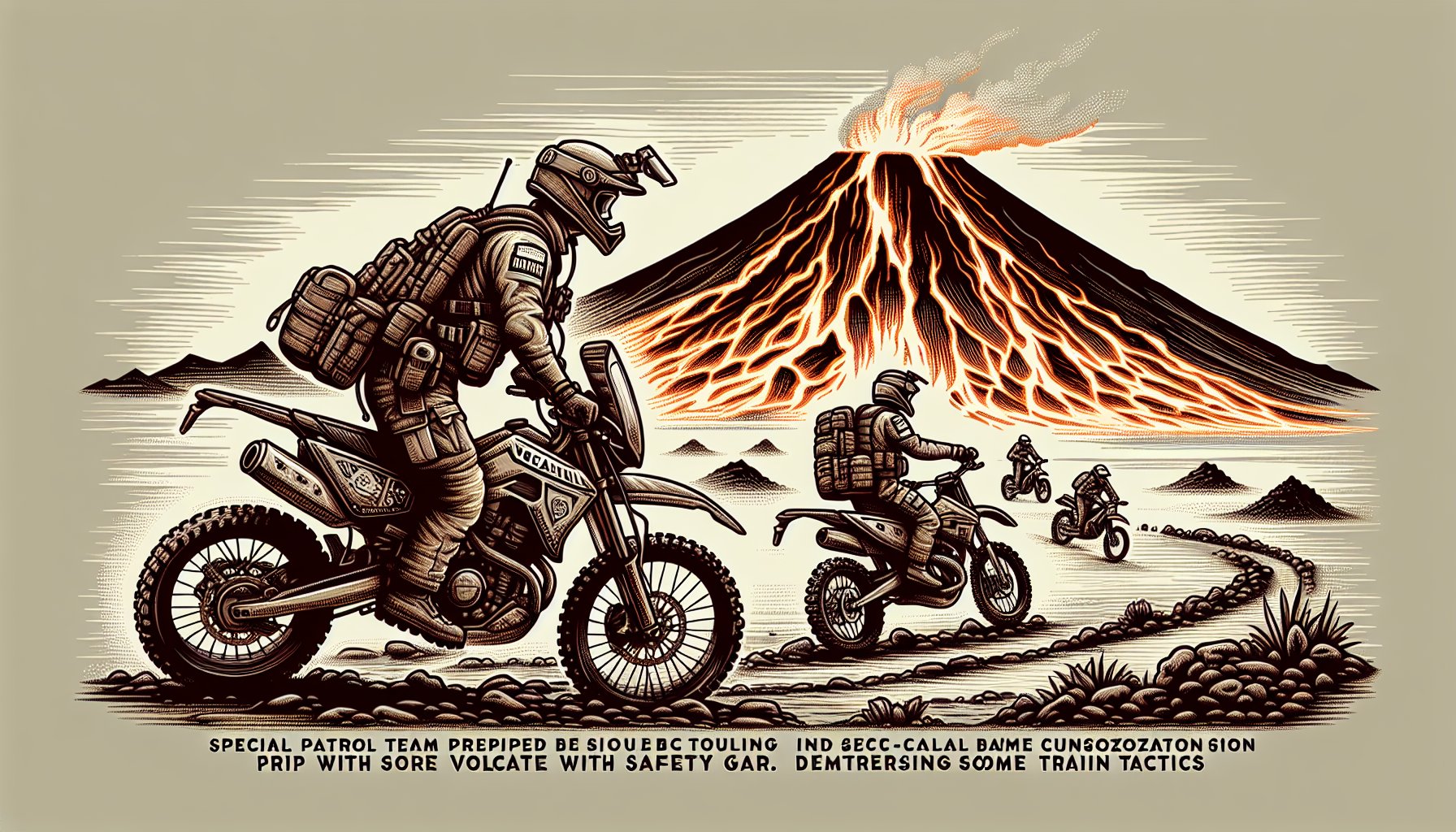Volcanic bike for patrol teams, focusing on terrain tactics, bike customization, and essential safety gear.