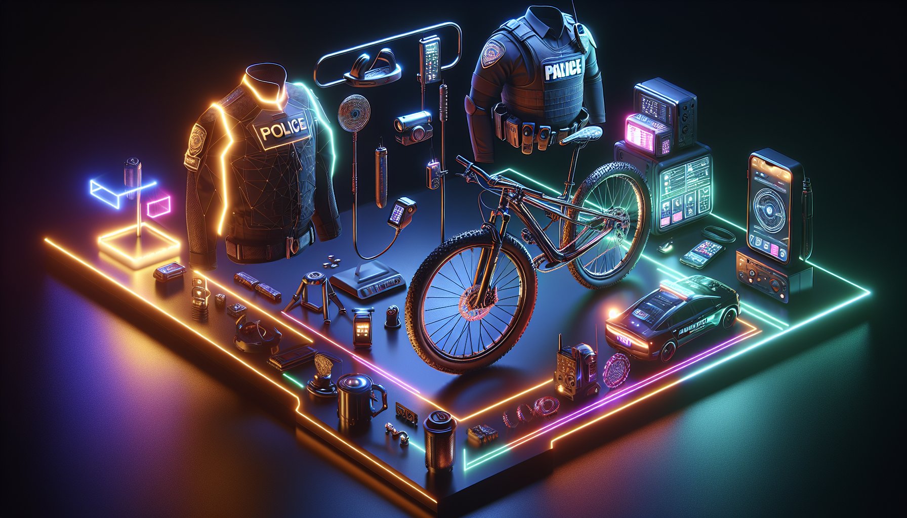 5 essential patrol bike accessories including smart lighting, communication systems, Titan Sport Jacket, and Volcanic Bikes APB.