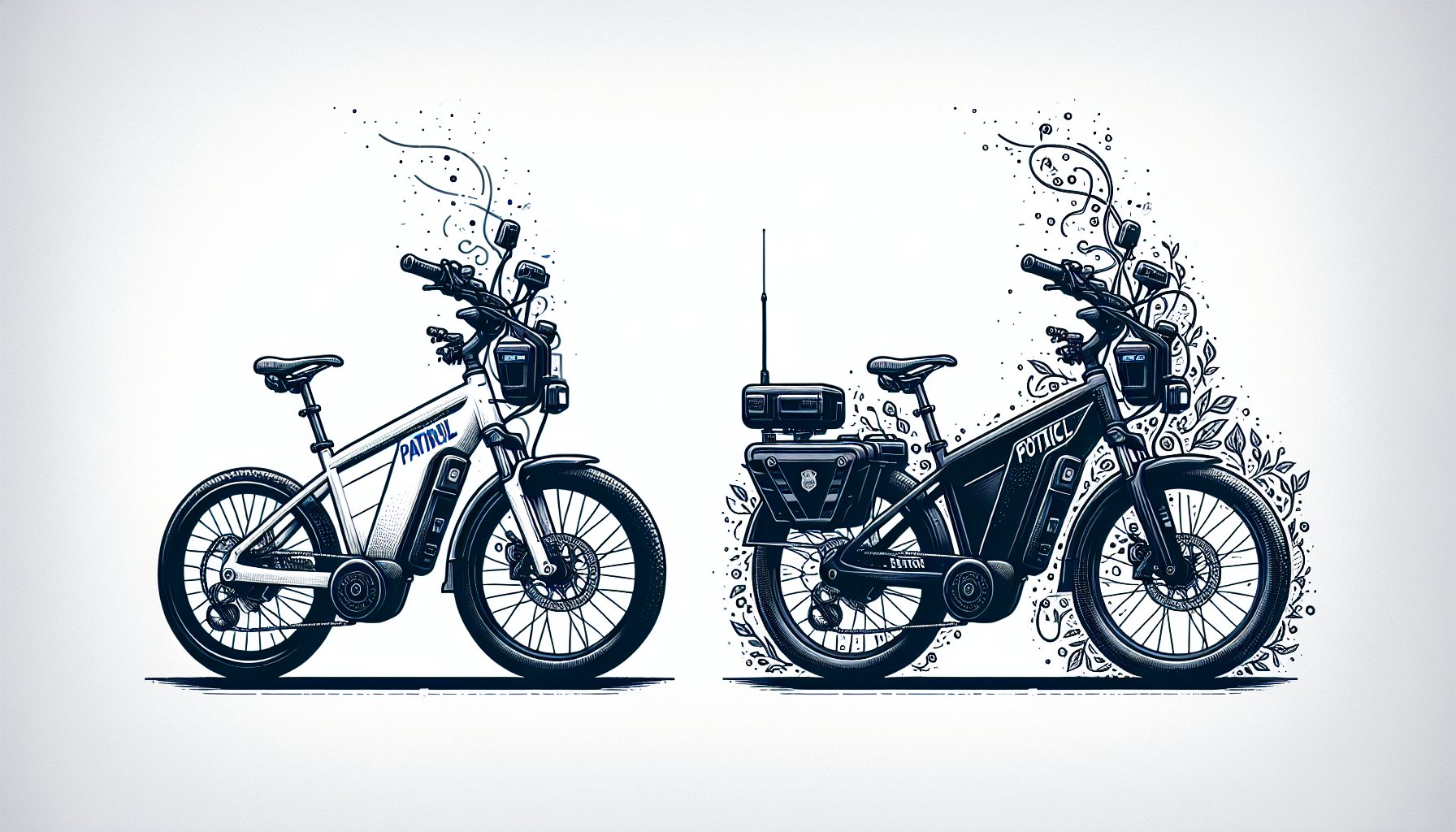 Comparison of electric and traditional patrol bikes for sustainable policing and community trust in eco-friendly transportation.