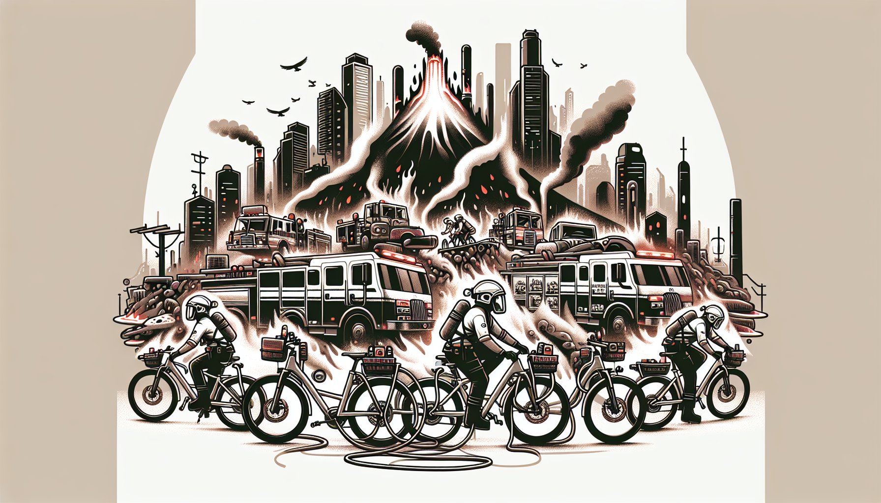 Emergency response bike by Volcanic Bikes enhances urban firefighting with sustainable, community-centered solutions.