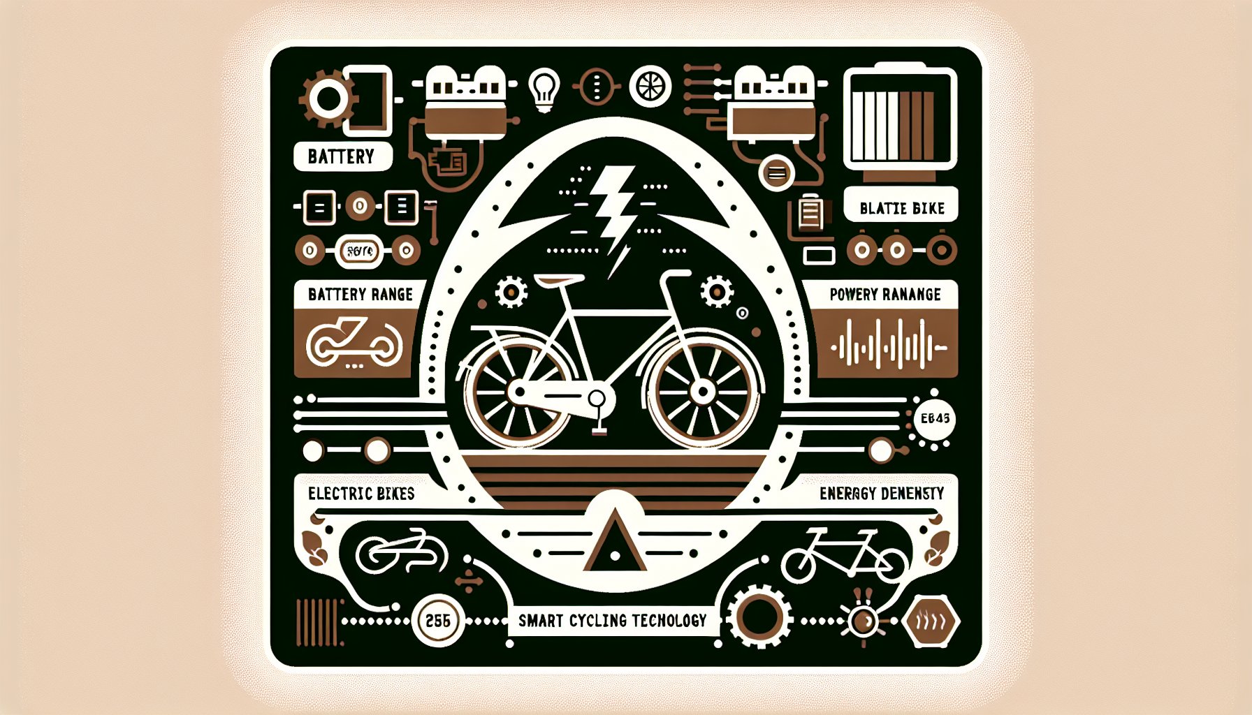 Illustration explaining battery range and power management techniques for electric bikes using smart cycling technology and energy density.