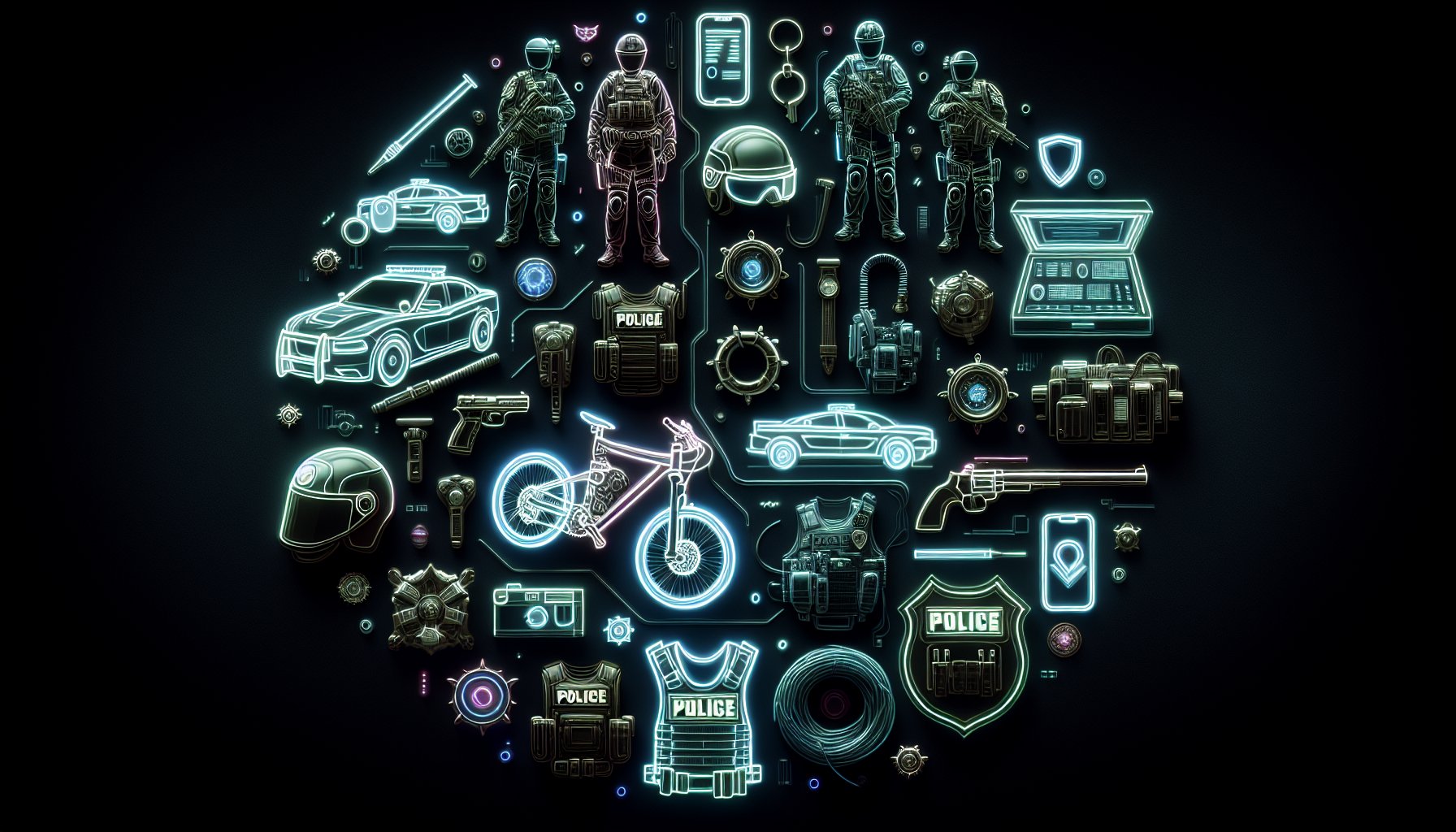 Lightweight police gear with high-performance bikes and advanced materials, enhancing smart technology in community-focused policing.