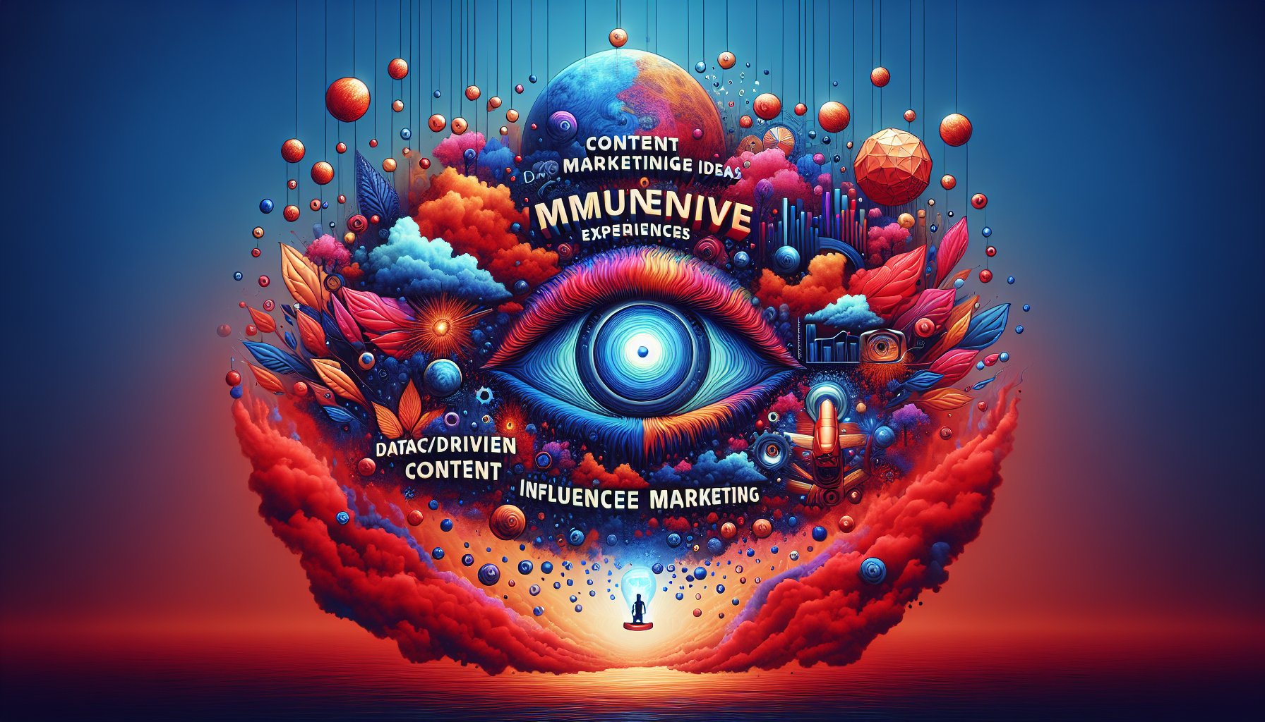 20 content marketing ideas featuring immersive experiences, authentic storytelling, data-driven content, and influencer marketing strategies.