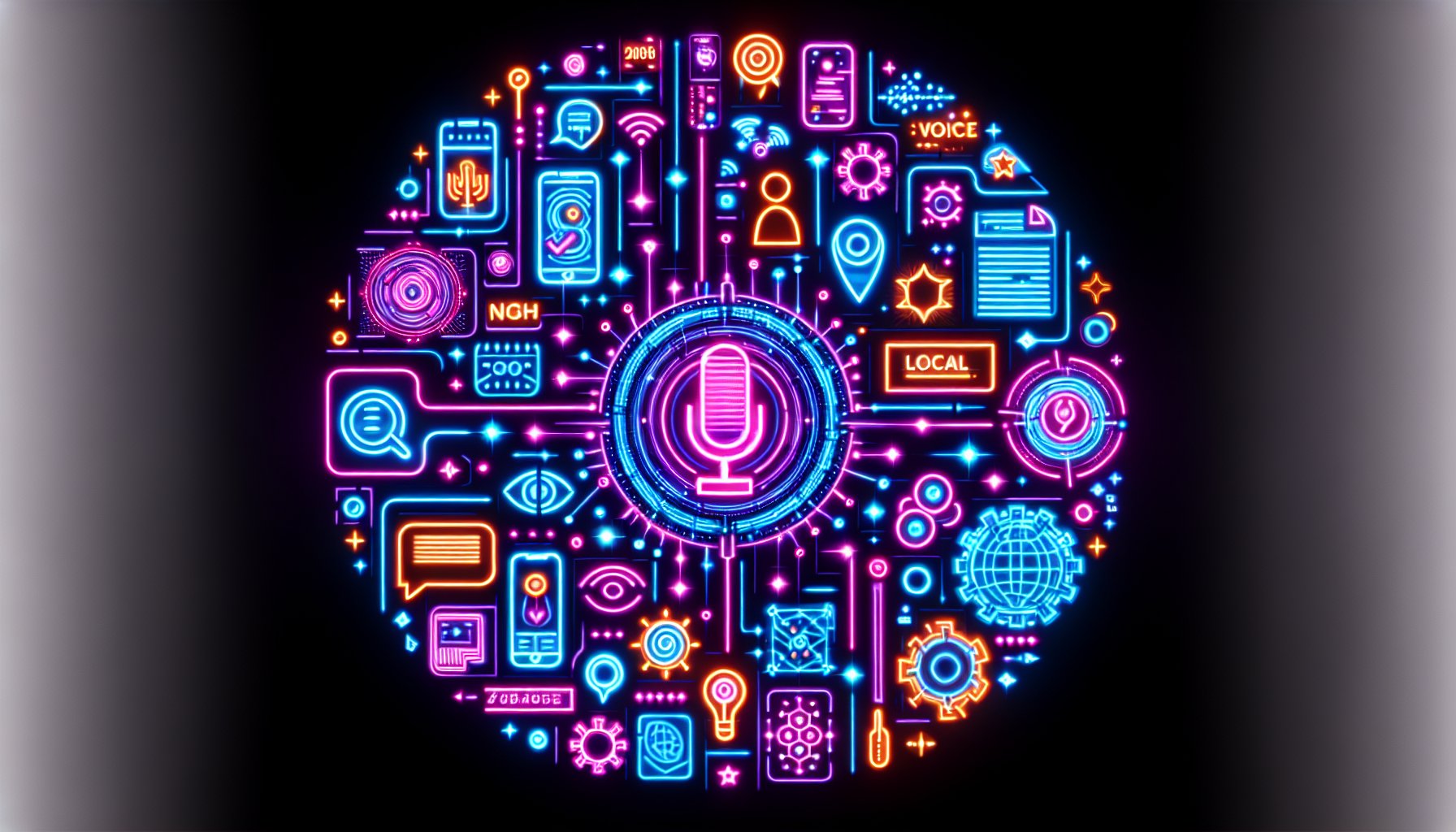 Infographic on voice search optimization, local SEO strategies, and AI trends in digital marketing for 2025.